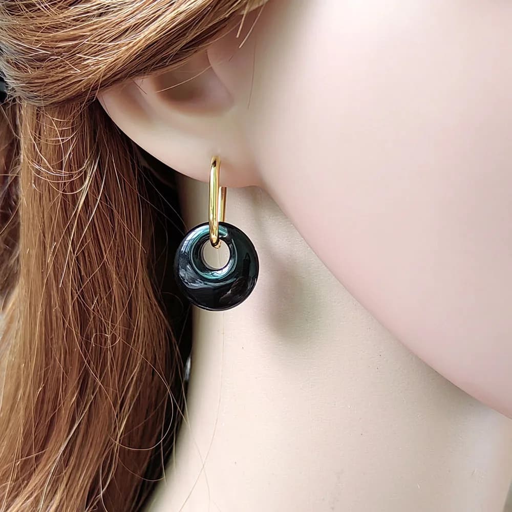 Boucles d'oreilles créoles en acier inoxydable et pierre naturelle pour femmes