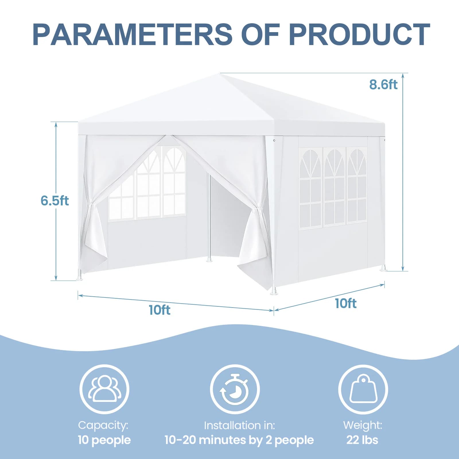 Tente d'événement premium série 10/20/30 pieds avec parois modulaires, auvent extérieur de qualité p