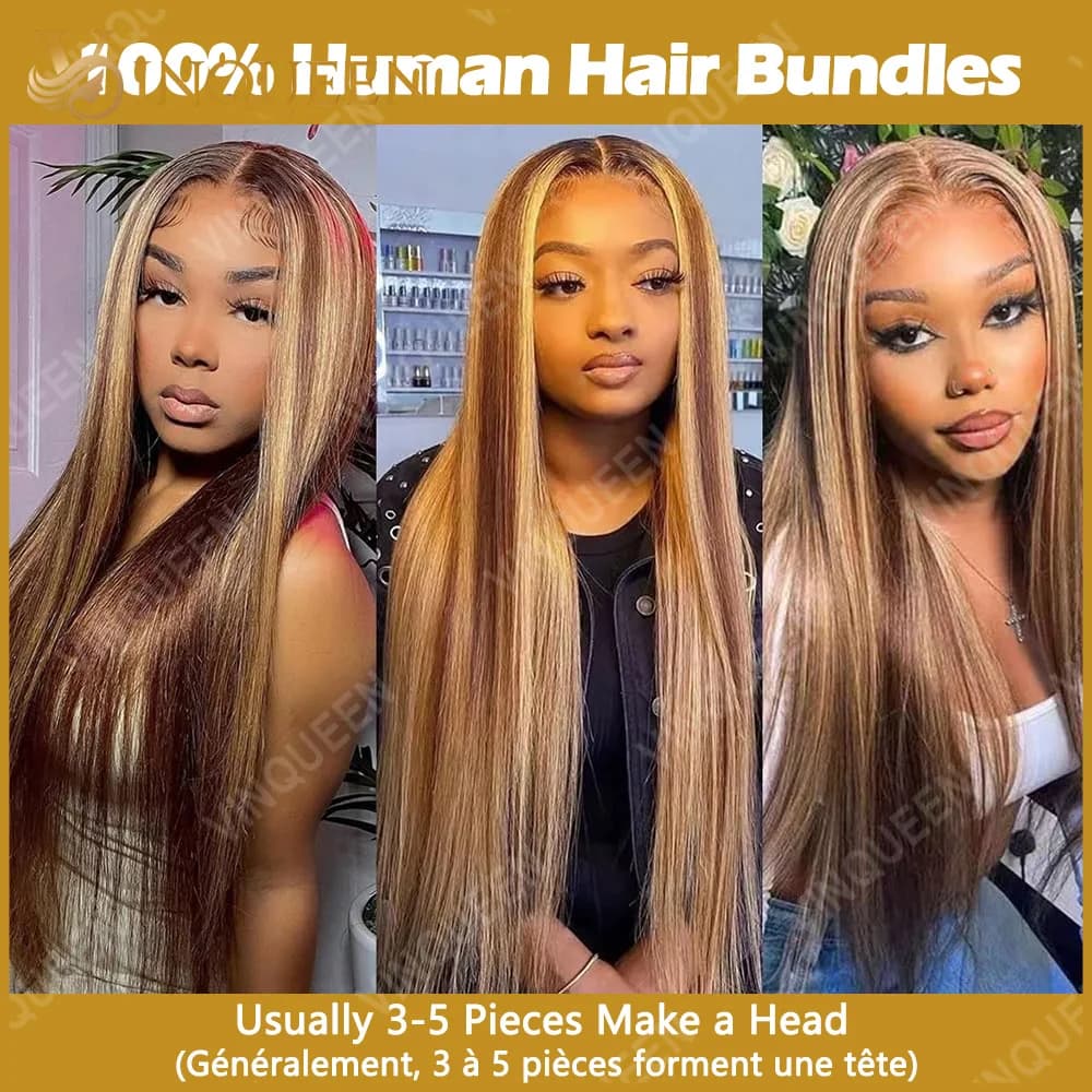 Highlight Tissage Cheveux Humains P4/27 Meche Tissage Humain Hair 12A Tissage Brésilien Raw Haïr Bun