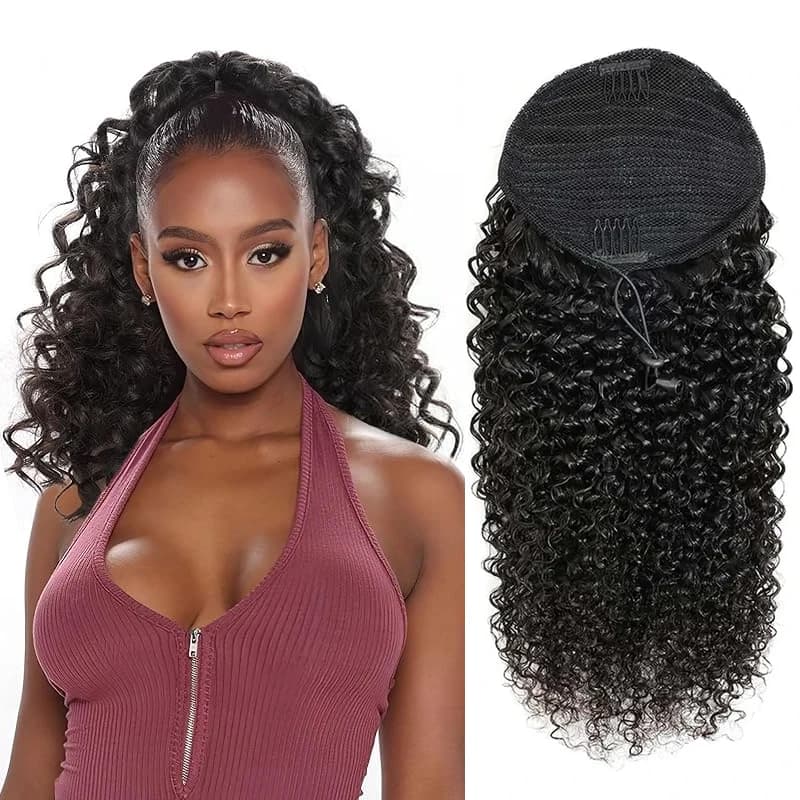 Extensions de queue de cheval bouclées vague profonde cordon queue de cheval pour les femmes noires 