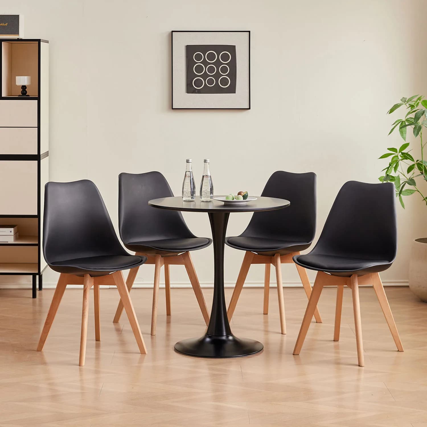 Ensemble de 4/6 chaises de salle à manger médiévales nordiques, siège rembourré en PU, pieds en bois