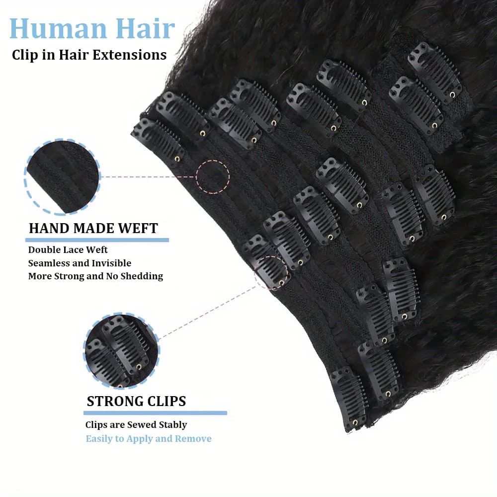 Extensions de cheveux brésiliens Remy à Clip, cheveux crépus lisses, 100% vrais cheveux humains, noi
