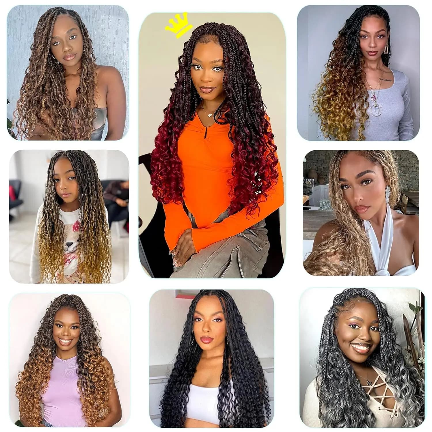 Tresses synthétiques en boîte de déesse, cheveux au Crochet avec extrémités bouclées, Extensions cap