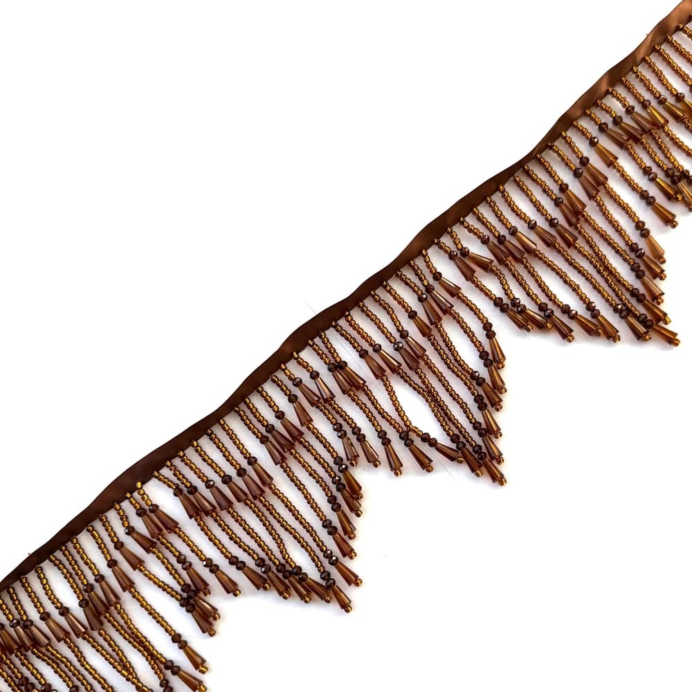 Bordure perlée à franges ondulées HelluyerDc marron, rouge, or, noir, garniture perlée avec strass p