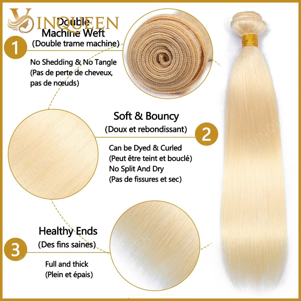 1/3/4 pièces 613 blonds cheveux humains paquets de cheveux humains droits brésilien Remy Extension T