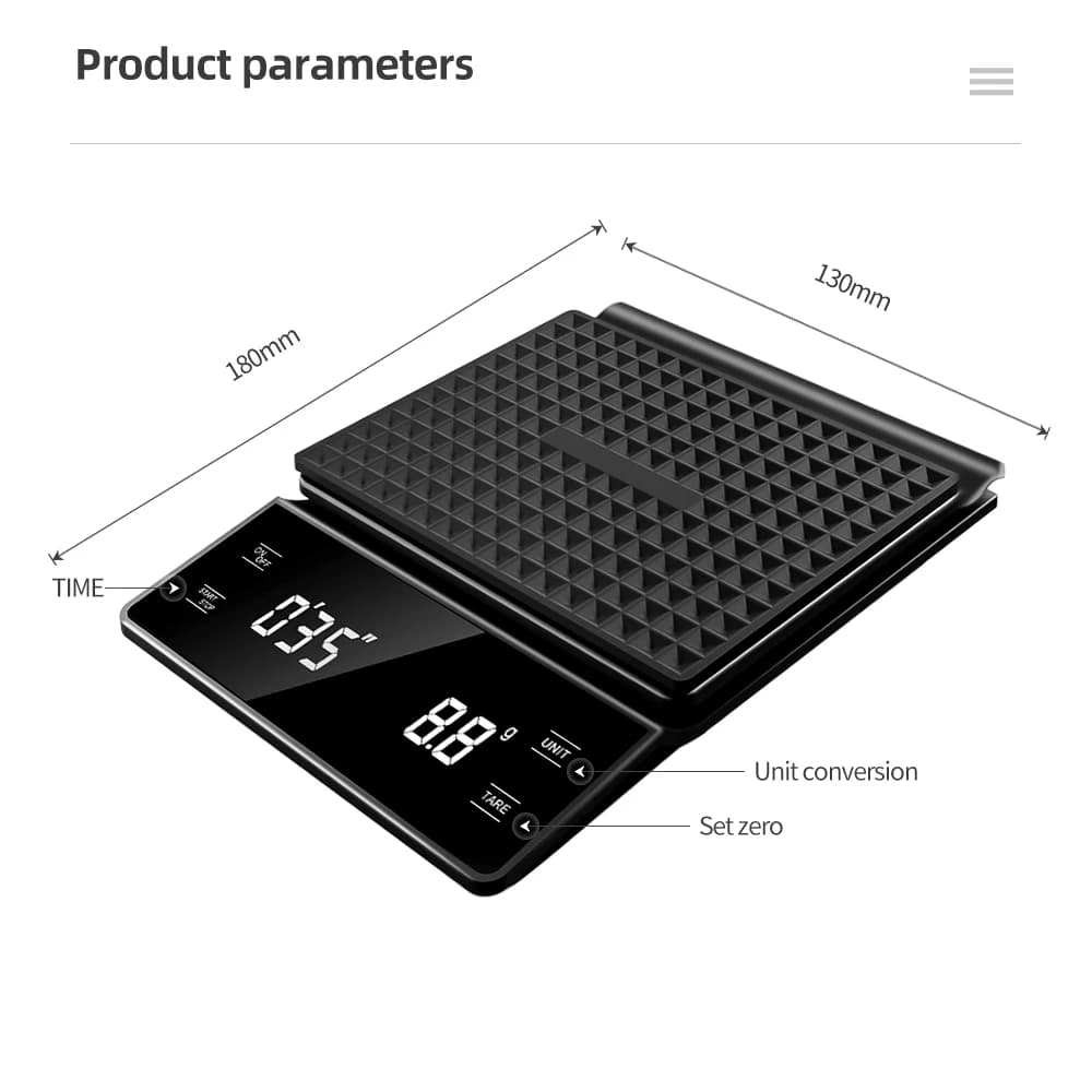 Balance à café 3kg/0.1g avec minuterie, outils de cuisine, balance numérique multifonction, verser s