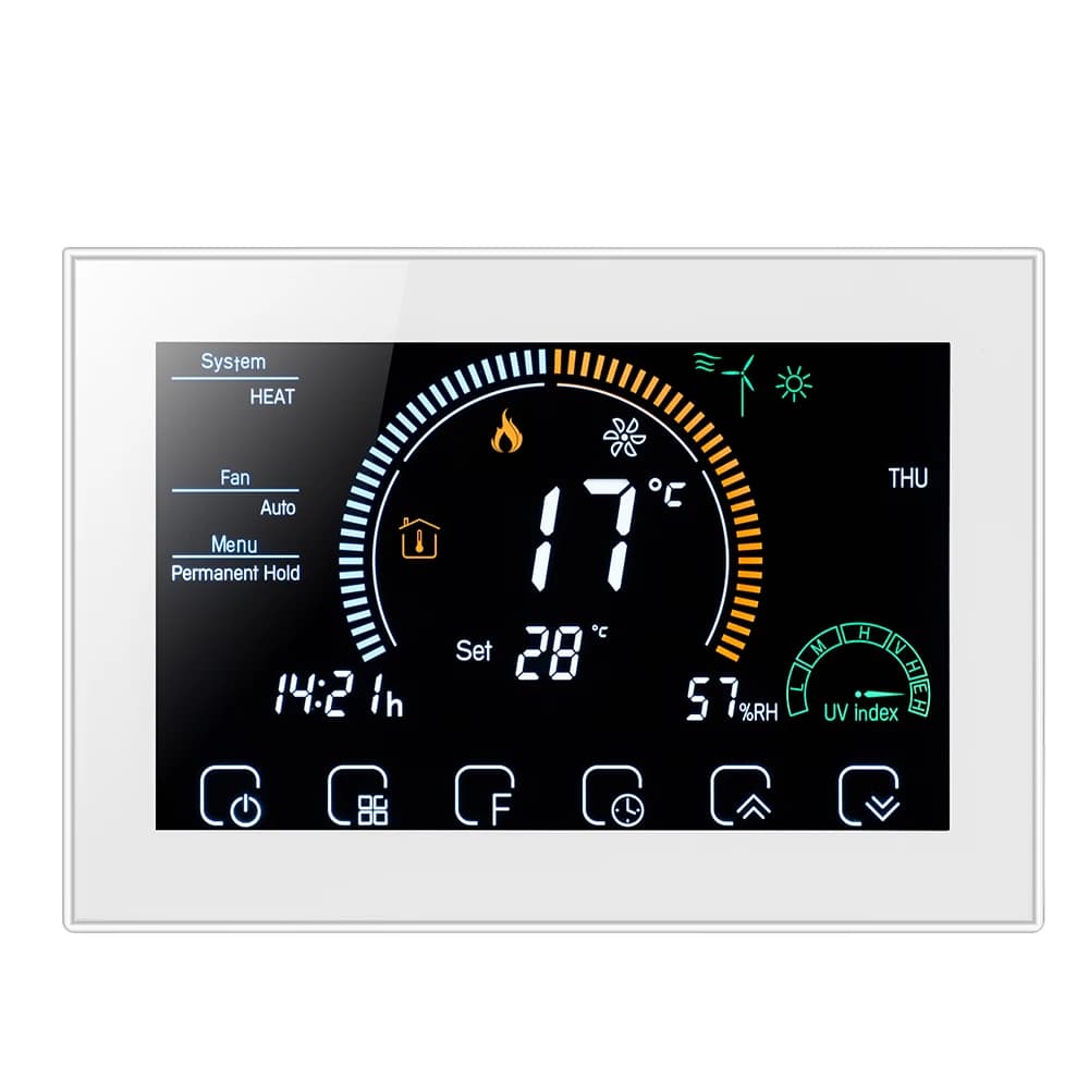 Thermostat d'air programmable Tuya WiFi Smart, grand écran coloré, interrupteur, chauffage, refroidi