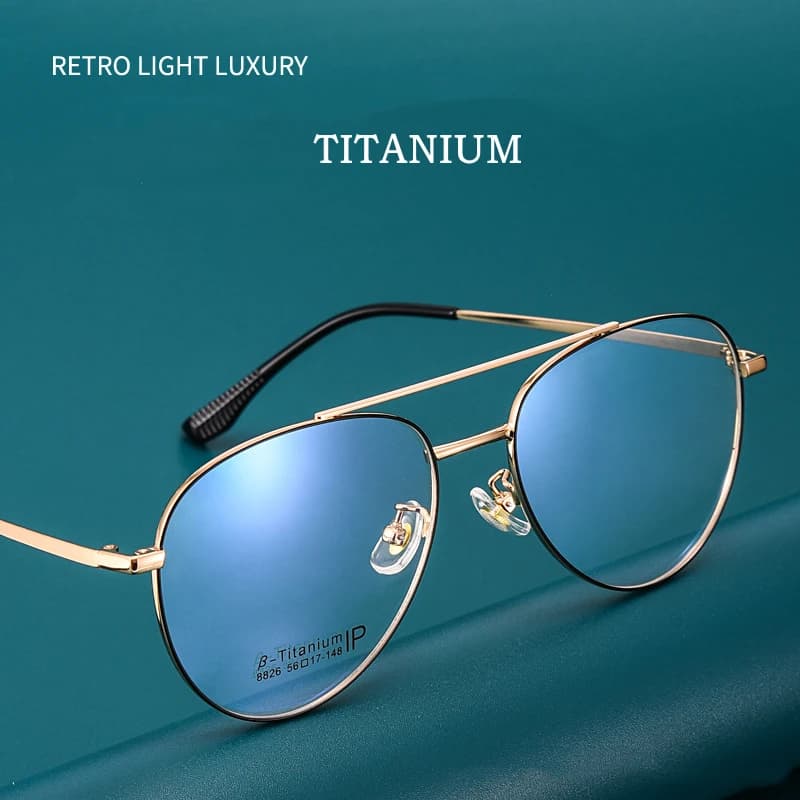 YIMARUILI Double faisceau pilote lunettes cadre rétro pur titane grand cadre de lunettes optique Pre