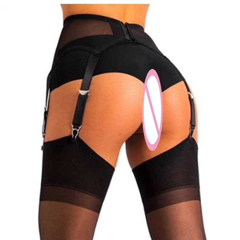Hirigin femmes Sexy rétro taille haute élastique maille porte-jarretelles 6 boucles en métal vêtemen
