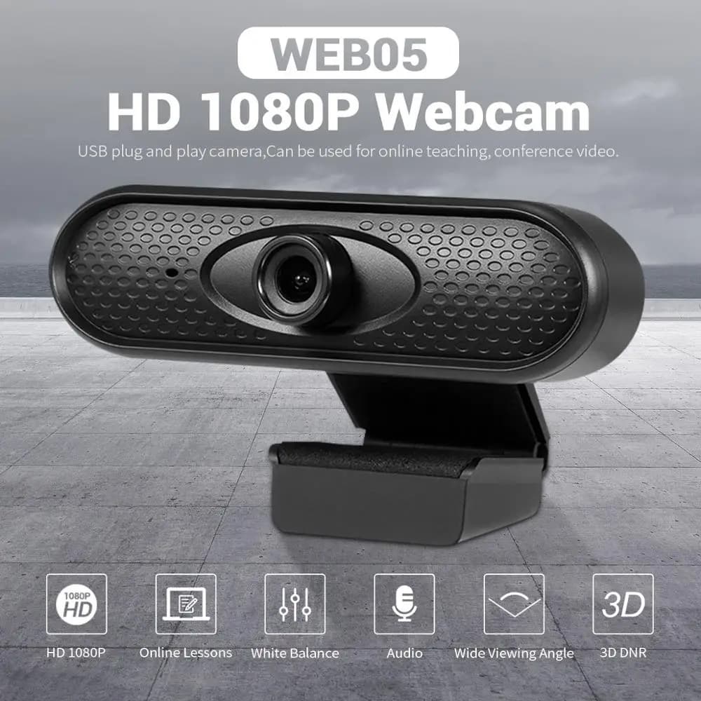 Webcam 2MP 1080P pour ordinateur PC avec microphone, caméras pour l'enseignement, la diffusion en di