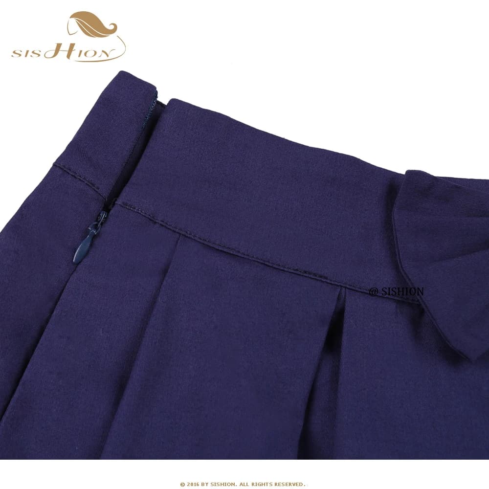 SISHION-Jupe plissée en coton avec nœud papillon pour femme, jupe patineuse, taille haute, rétro, vi