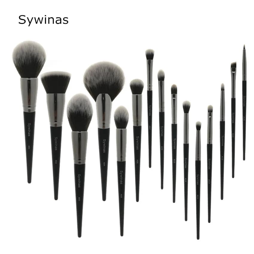 Sywinas-Kit de pinceaux de maquillage professionnels, poils synthétiques naturels noirs outils de ha