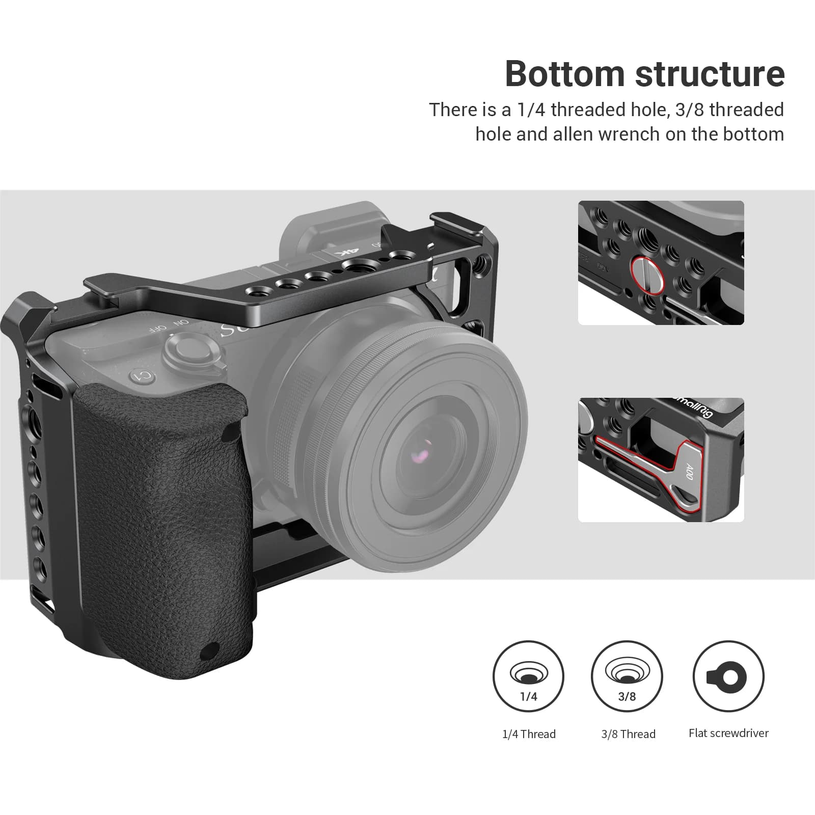 SmallRig-Appareil photo reflex numérique pour Sony A6400 avec poignée en silicone et griffe froide, 