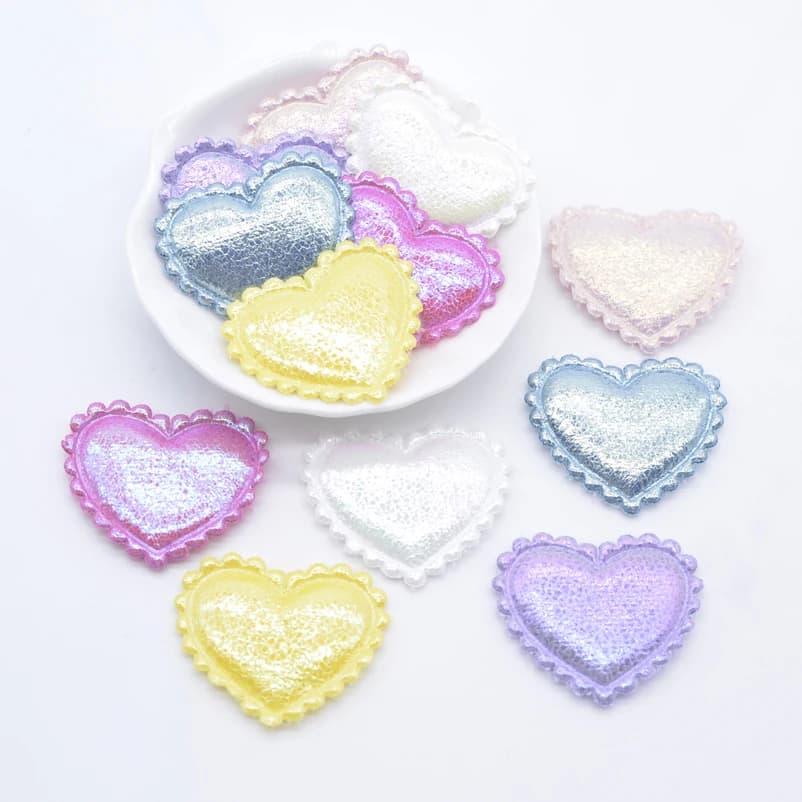 Patchs rembourrés à paillettes en forme de cœur, 38x32mm, 40 pièces, pour vêtements, chapeau, artisa