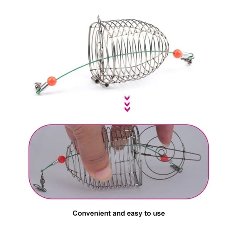 FLYSAND poisson petit acier inoxydable appât Cage panier mangeoire support pêche leurre Cage pêche a