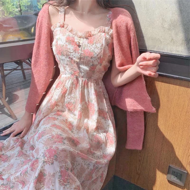 Robe mi-longue sans bretelles pour femmes, Vintage, imprimé Floral, Style français, tenue de soirée 