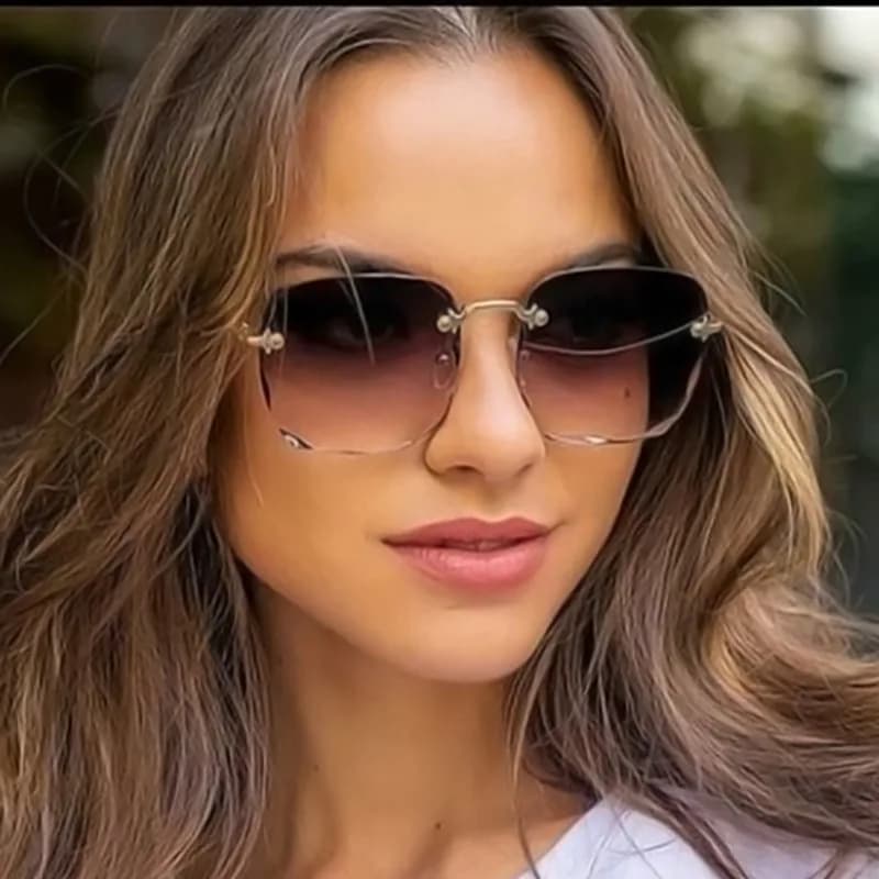 Lunettes de soleil carrées sans monture pour femmes et hommes, marque de luxe, styliste, été, rouge,