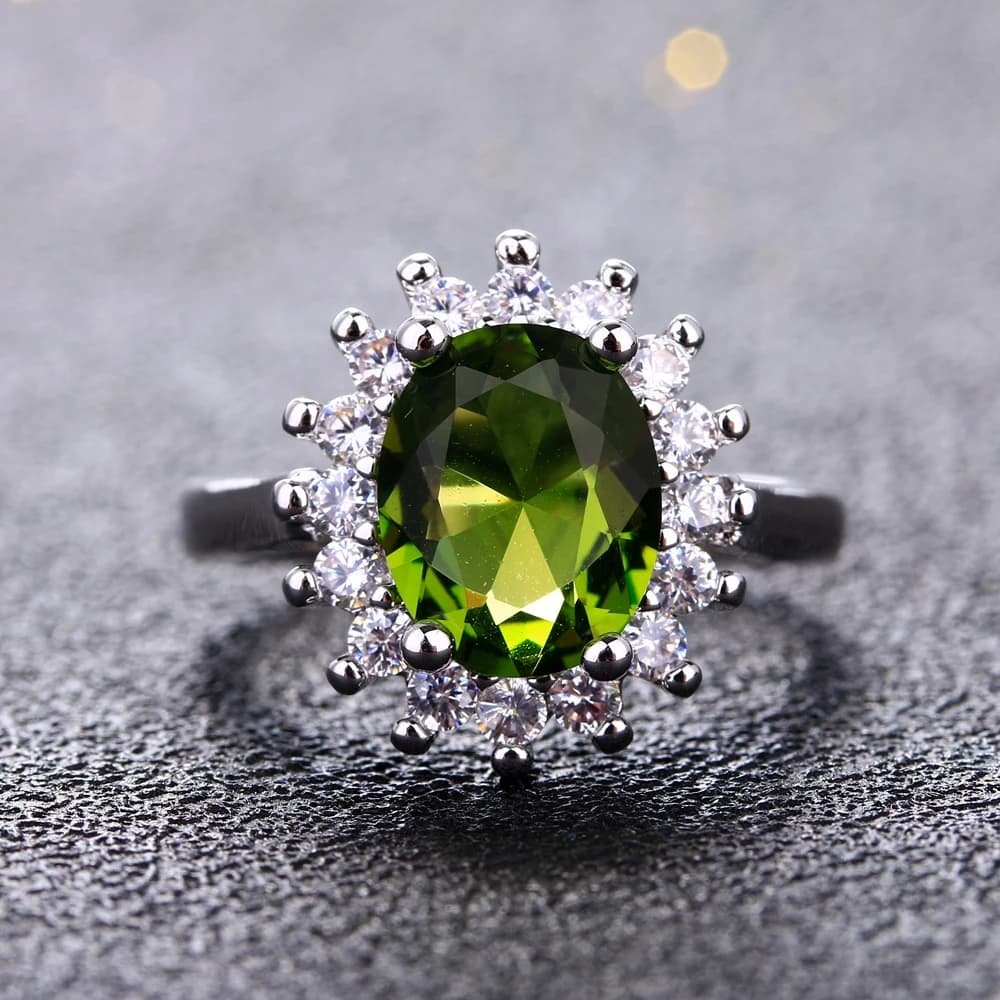 Bague rétro en argent pour femmes, bagues à fleurs avec pierres péridot brillantes, marque de luxe, 