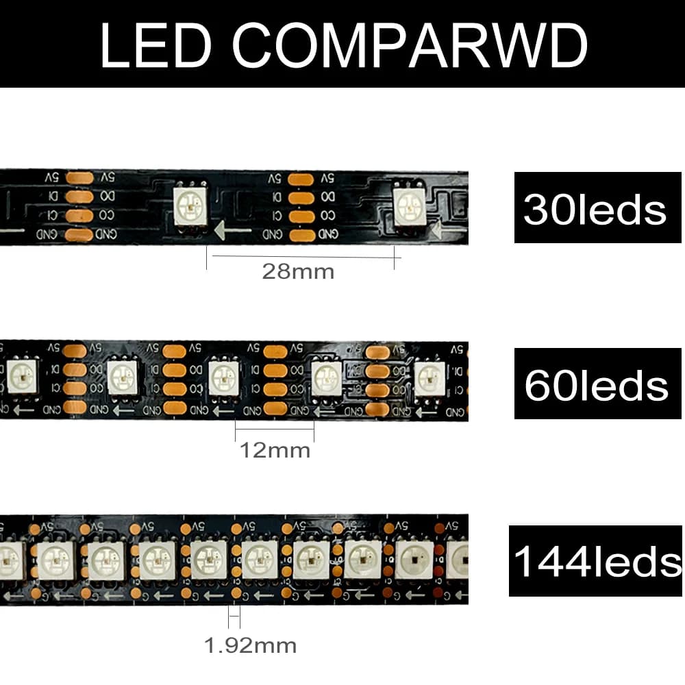 5 m/rouleau DC5V SMD APA102 SK9822 30/60/144 LED/m données et horloge adressable séparément bande de