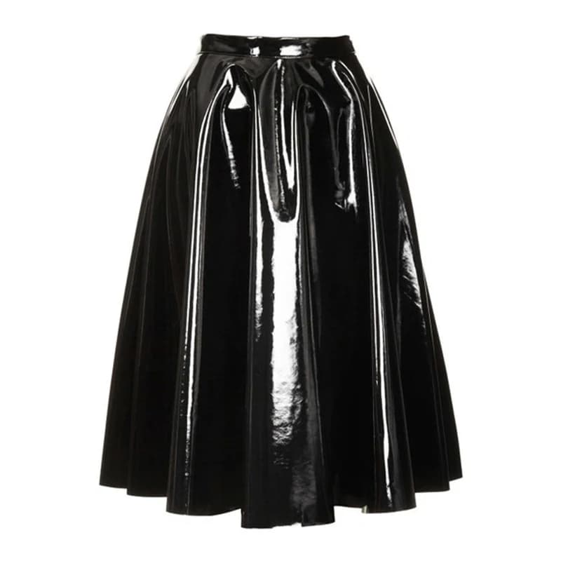 Jupe Midi plissée en Latex pour femmes, Sexy, style gothique, taille haute, longueur aux genoux, en 
