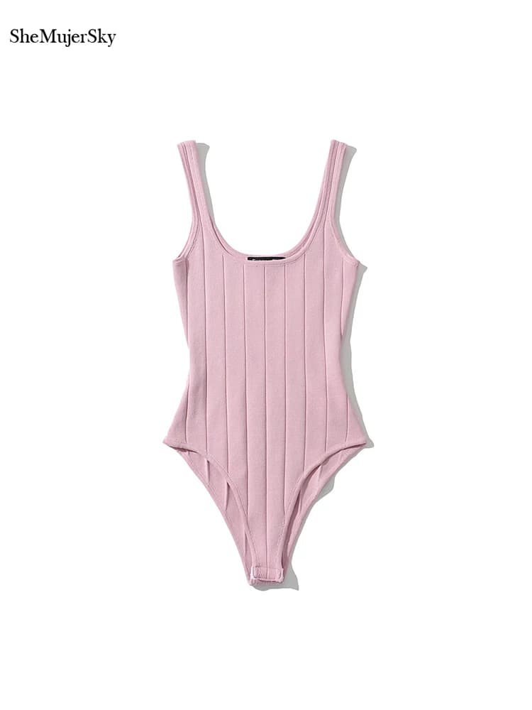 SheMujerSky femmes Sexy réservoir sans manches body été tricoté élastique mince couleur unie body