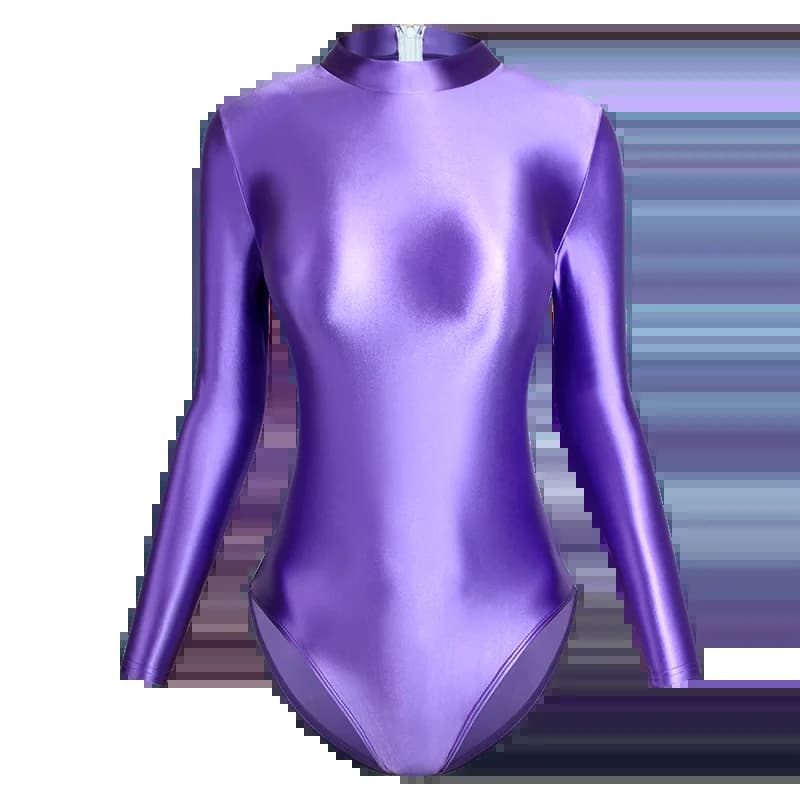 Maillot de bain une pièce en Satin brillant japonais, Sexy, dos serré, fermeture éclair, coupe haute