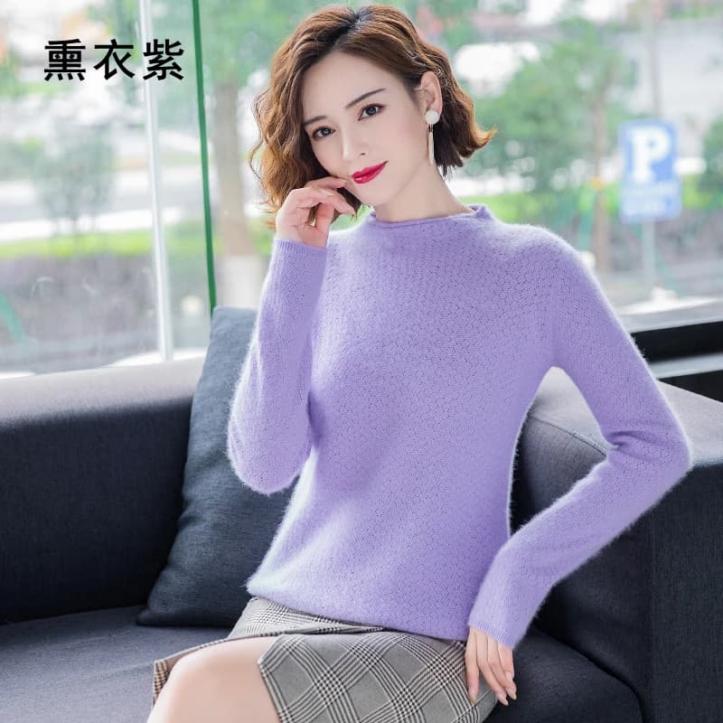 Pull en cachemire de vison pur pour femme, col rond, court, ample, tricot, chemise à manches longues