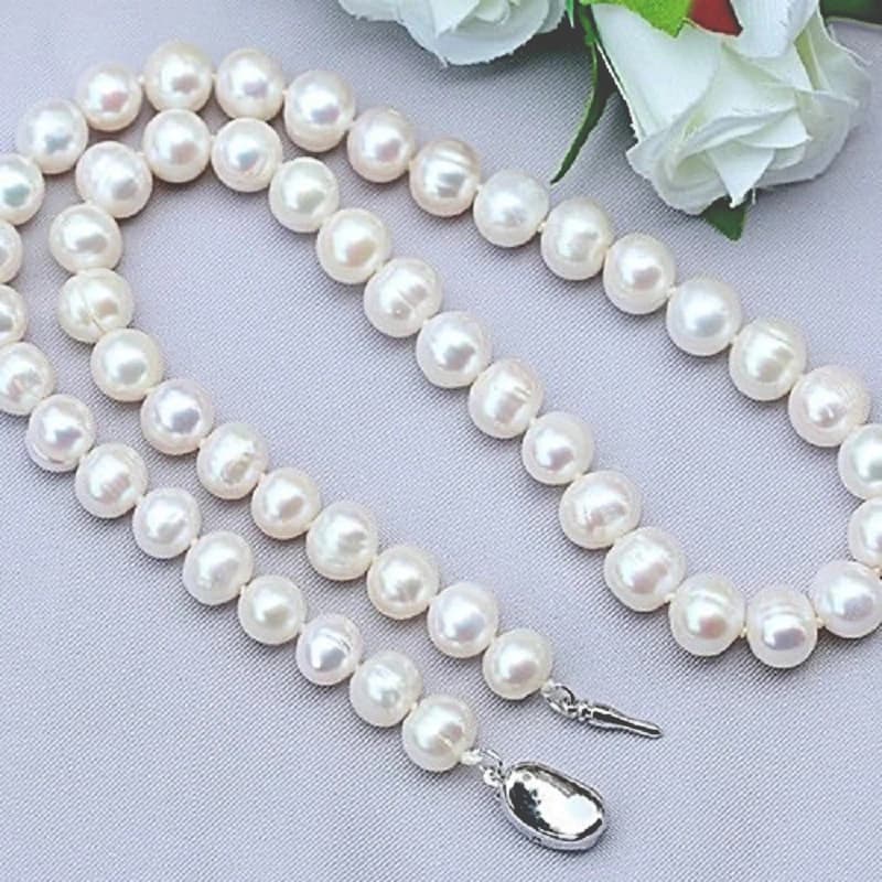 Colliers de perles naturelles 9-10mm, bijoux en perles d'eau douce, collier en argent Sterling 925 p
