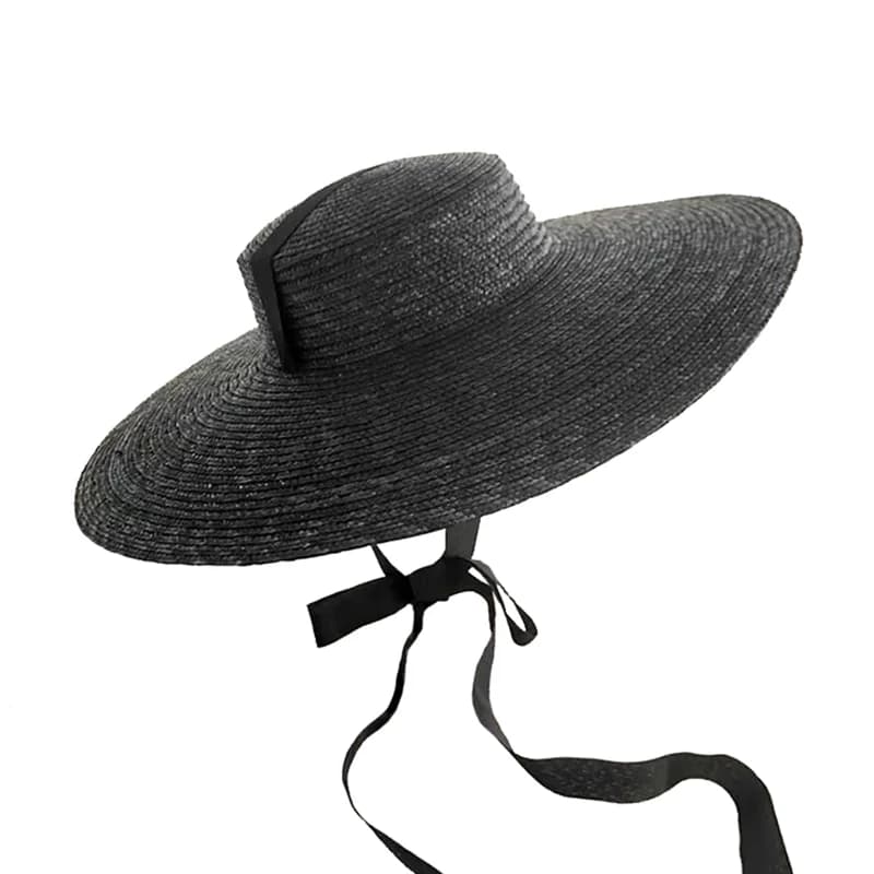 Chapeau de paille de soleil à large bord et plat, à la mode, avec Long ruban, pour femmes, vacances,