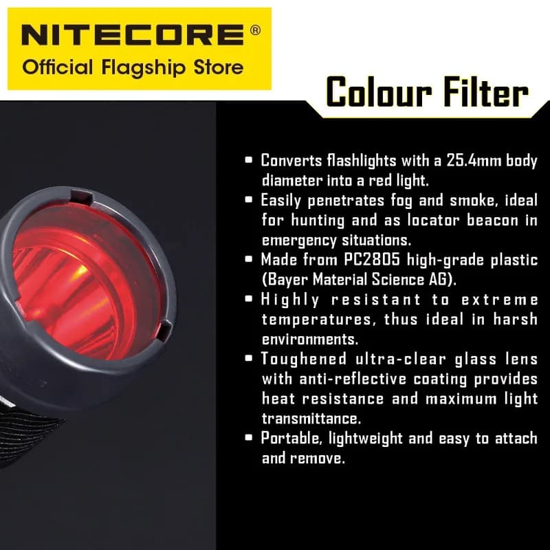 NITECORE-Filtre pour lampe de poche, 25.4mm, rouge, bleu, vert, diffuseur, baguette de circulation, 