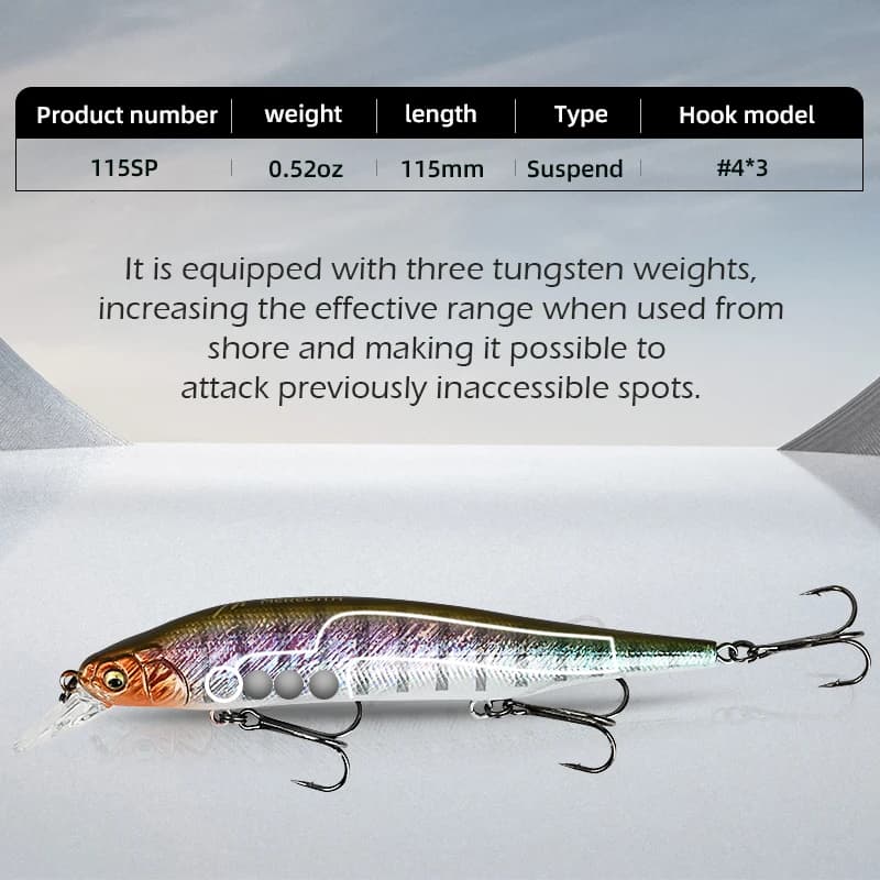 MEREDITH ITO SHINER-115SP système de poids en tungstène leurres de pêche supérieurs vairon Wobbler q