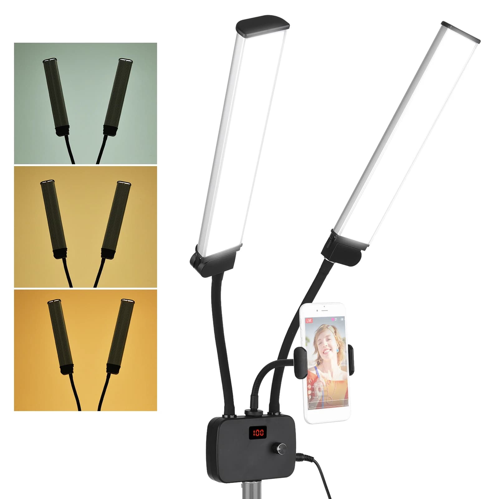 Lumière de remplissage LED Flexible à Double bras, bicolore, variable, lumière vidéo, 3 Modes d'écla