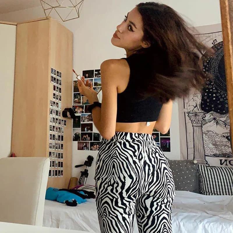 ZZSYKD-Pantalon Imprimé Zèbre pour Femme, Taille Haute, Jambes Larges, Long Fjadt, Mode Décontractée