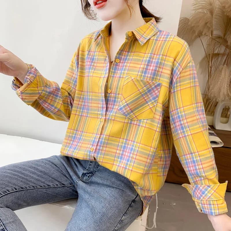 Chemisier à carreaux pour femme, style ample, nouvelle collection Printemps-Automne 2026, haut décon