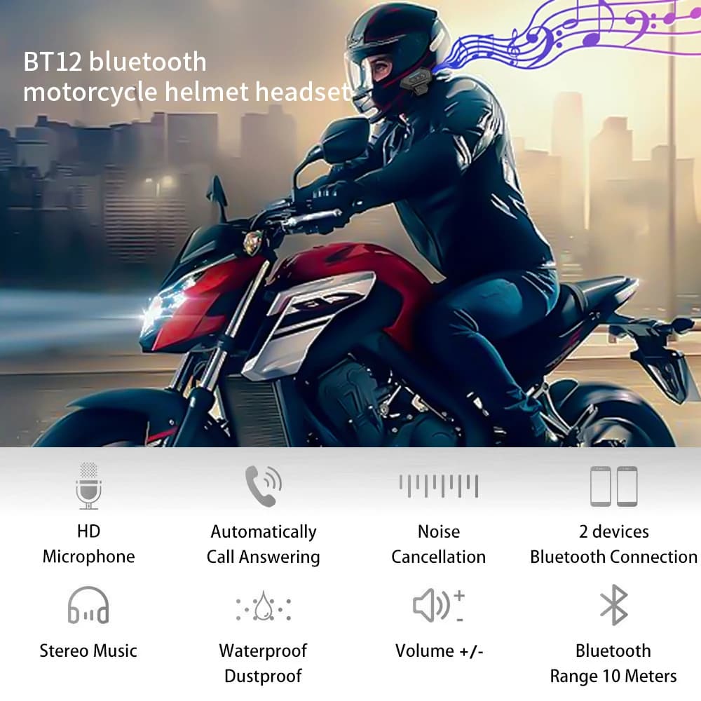 Casque de moto Bluetooth casque casque sans fil moto mains libres stéréo écouteur haut-parleur réduc