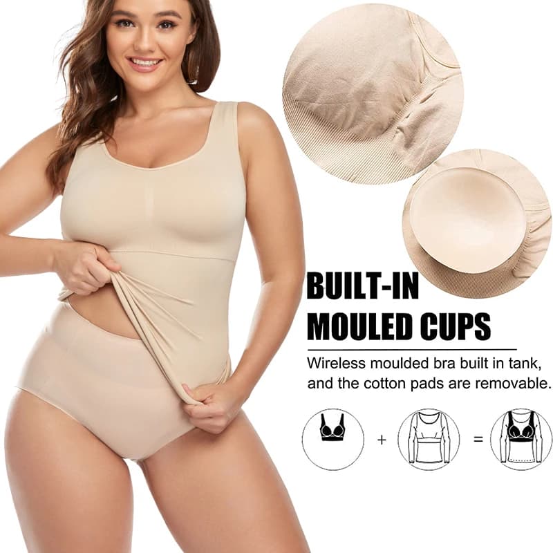 Caraco gainant pour femmes avec soutien-gorge intégré, contrôle du ventre, Camisole, débardeur, sous