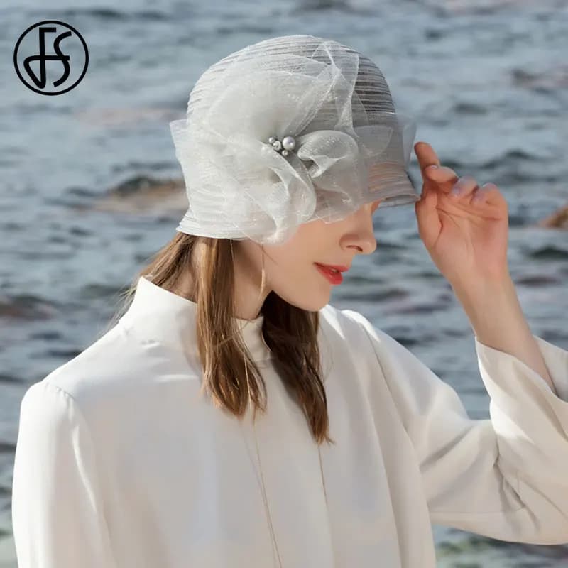 FS – chapeaux de soleil à large bord pour femmes, chapeaux de plage élégants, en Organza, à fleurs, 