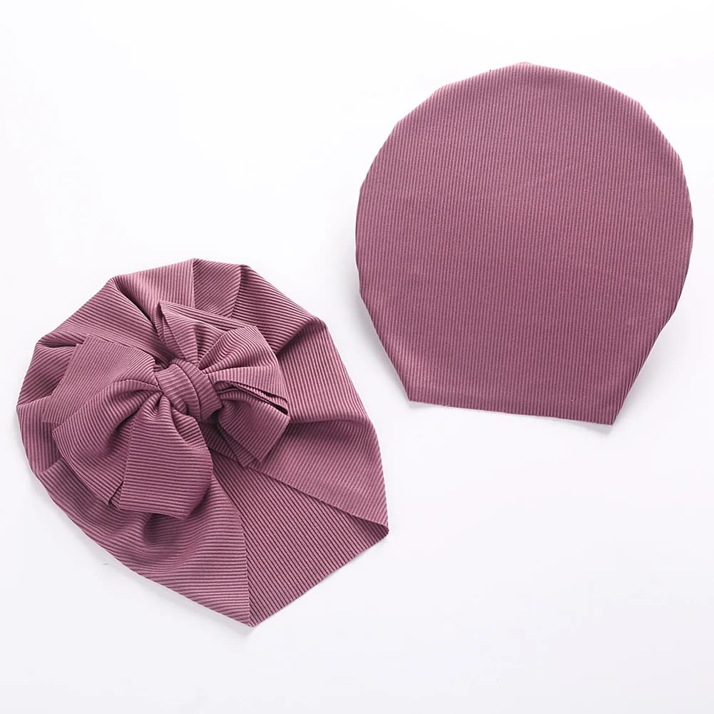 Chapeaux Turban à nœud de lapin côtelé solide pour bébés garçons et filles, bonnets rayés fins et él