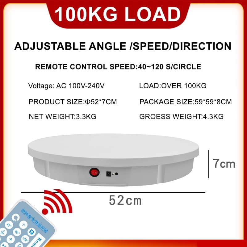Plateau tournant avec télécommande, 42/52/60CM, 100KG de charge, 360 °, muet, exposition, présentoir