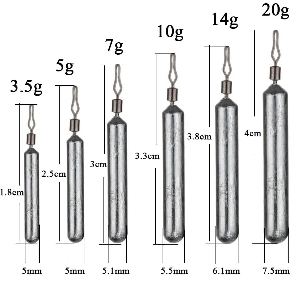10 pièces plombs de pêche 3.5g 5g 7g 10g 14g 20g plombs de poids de tir de chute accessoires de maté