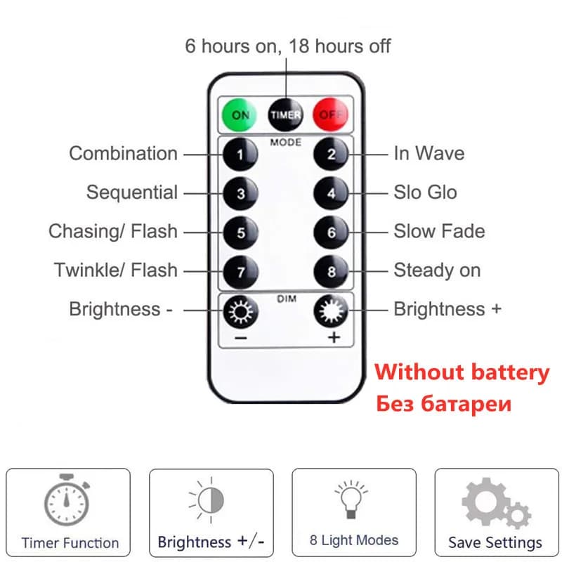 Guirlande lumineuse LED alimentée par batterie télécommande 8 Modes guirlandes lumineuses extérieure