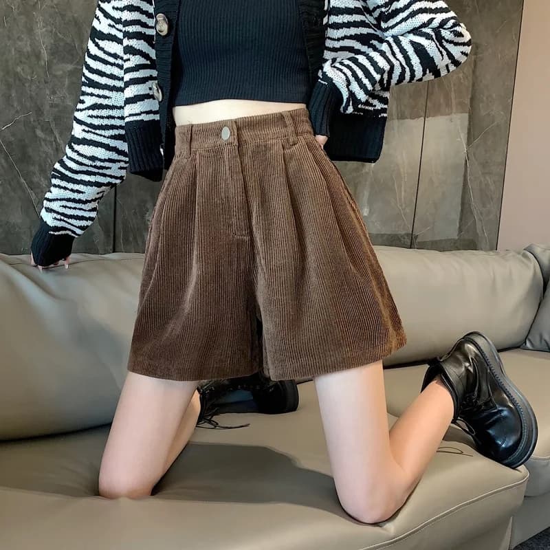 Short en velours côtelé pour femme, simple, pur, design confortable, mode décontractée, basique, Ulz