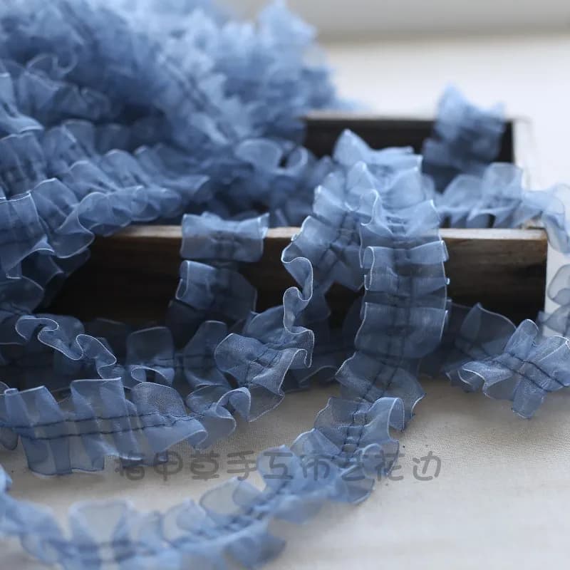 Garnitures en dentelle plissée organza, 1 mètre 4cm, rose, blanc, bleu marine, tissu ruban applique 