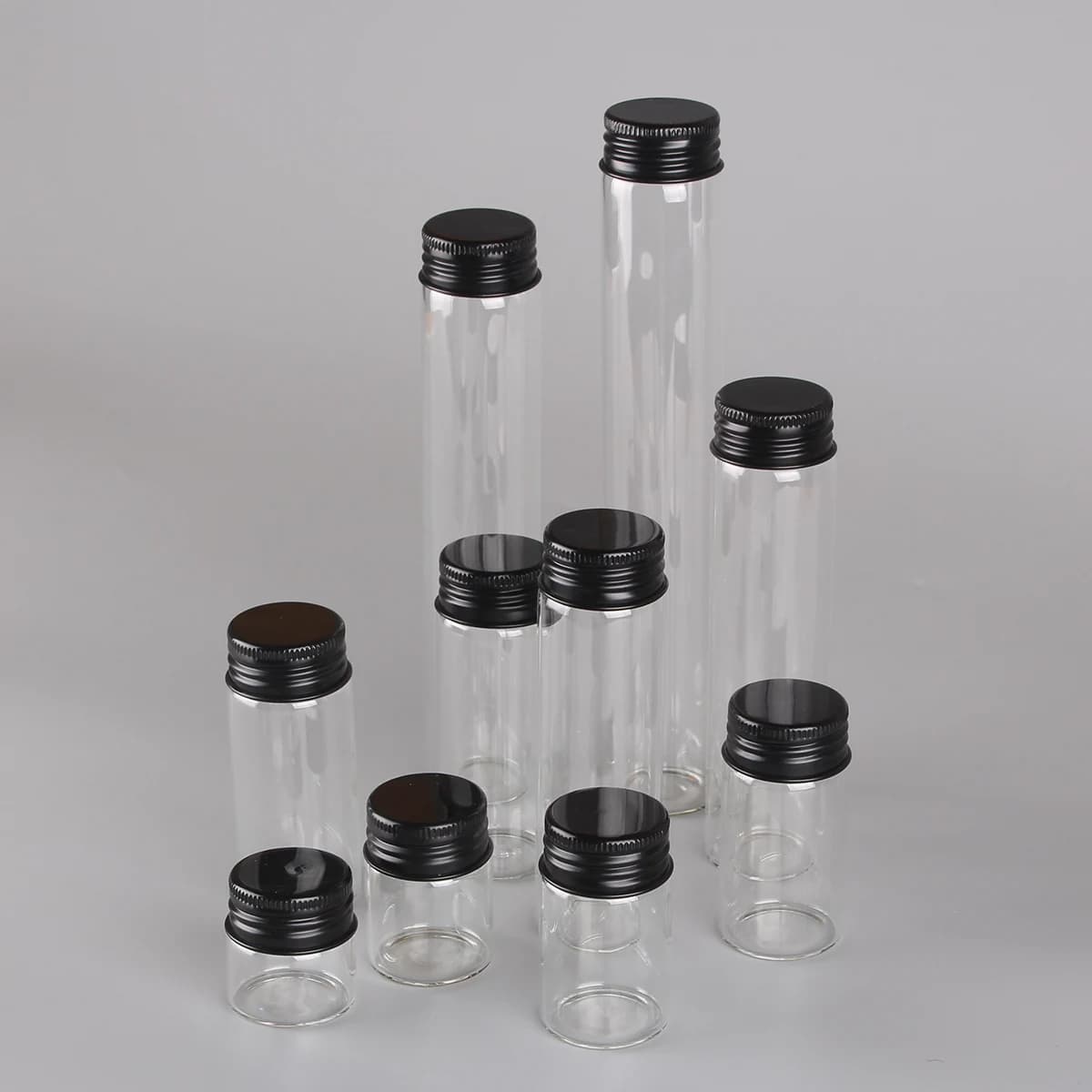 12 pièces/lot 10ml 15ml 20ml 25ml 30ml 40ml 50ml 60ml 80ml 100ml bouteilles en verre avec bouchons e