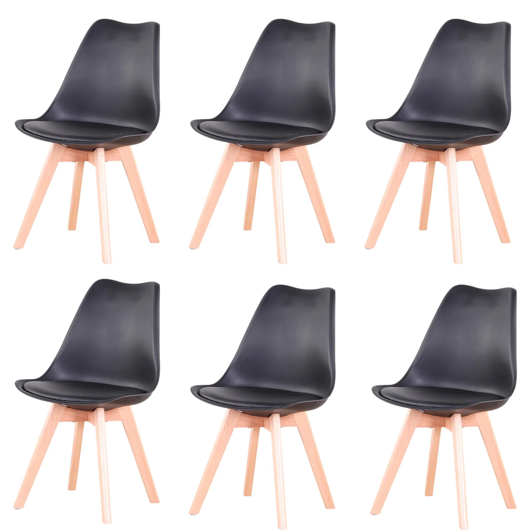Ensemble de 4/6 chaises de salle à manger médiévales nordiques, siège rembourré en PU, pieds en bois