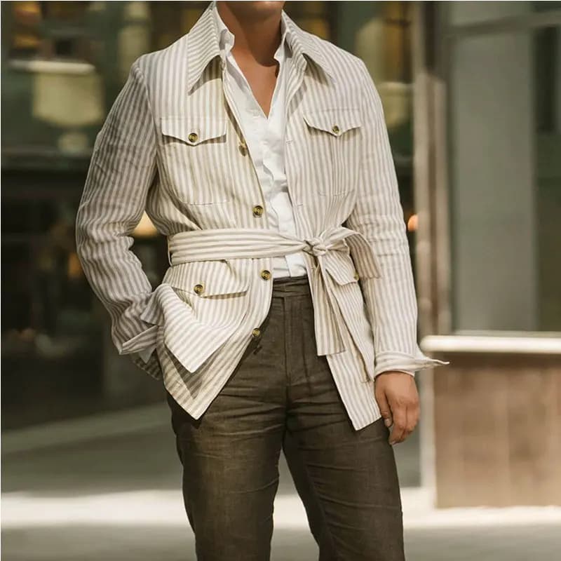 Printemps vêtements hommes léger luxe à manches longues rayé poche chemise décontracté Streetwear ch