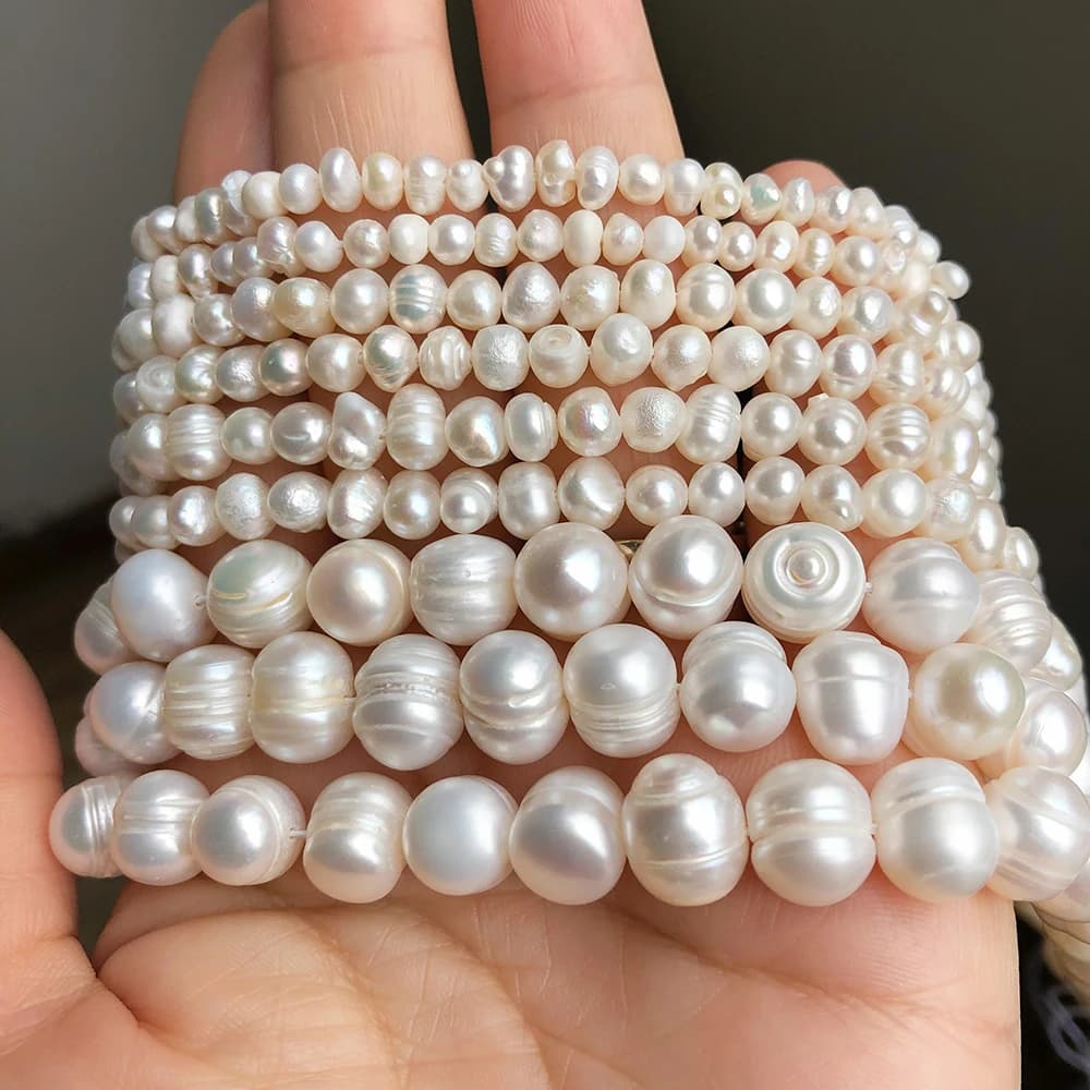 Perles d'eau douce blanches naturelles, perles de culture rondes irrégulières pour bricolage de femm