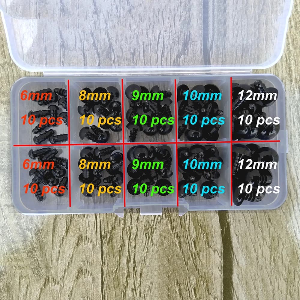 100 pièces 8/10/12/14mm yeux de sécurité en plastique pour jouets bricolage mélange taille Crochet o