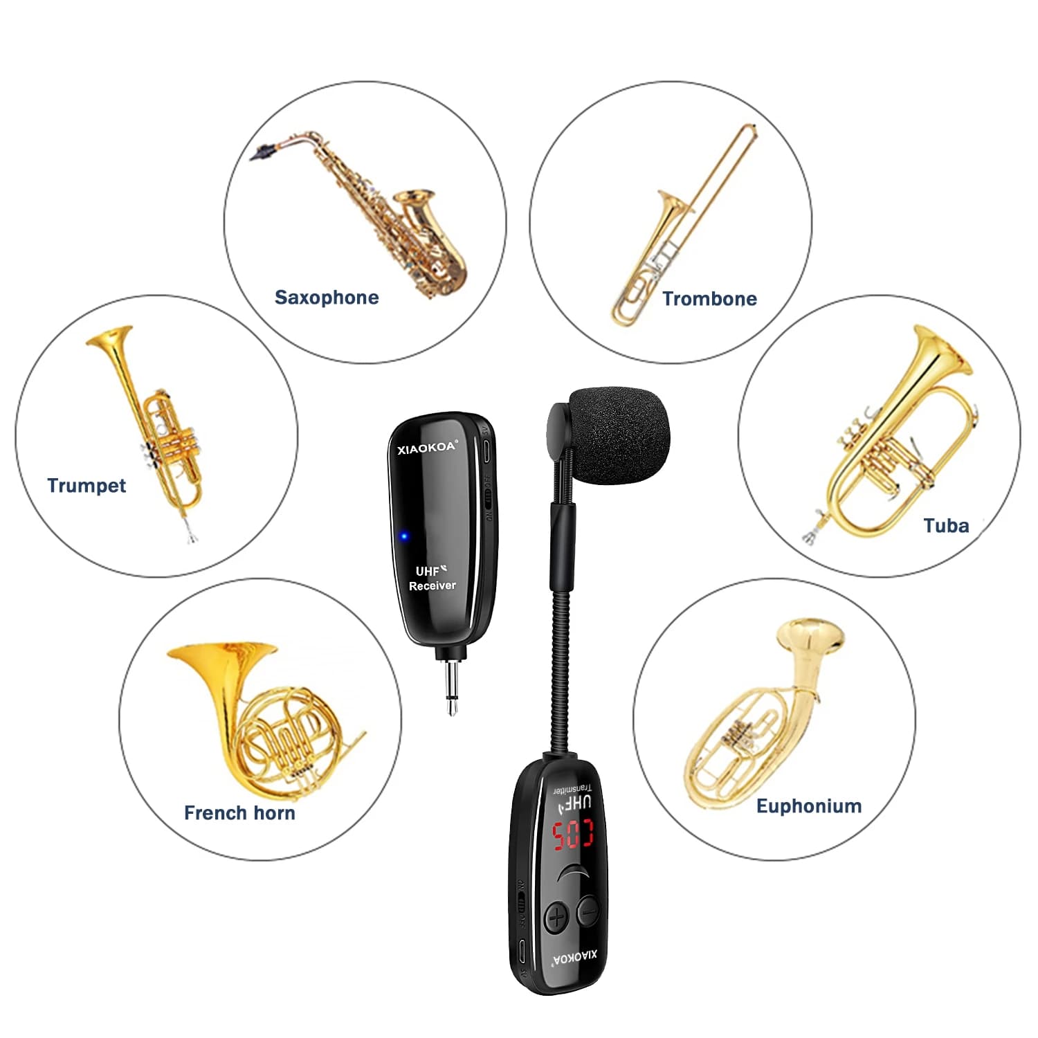 XIAOKOA – système de Microphone de Saxophone sans fil UHF, Instruments musicaux à clipser, émetteur 