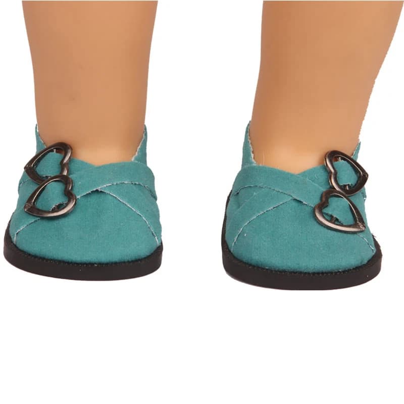 Chaussures de poupée en cuir pour fille américaine, 7 cm, 18 pouces, Double cœurs, bottes pour bébé 